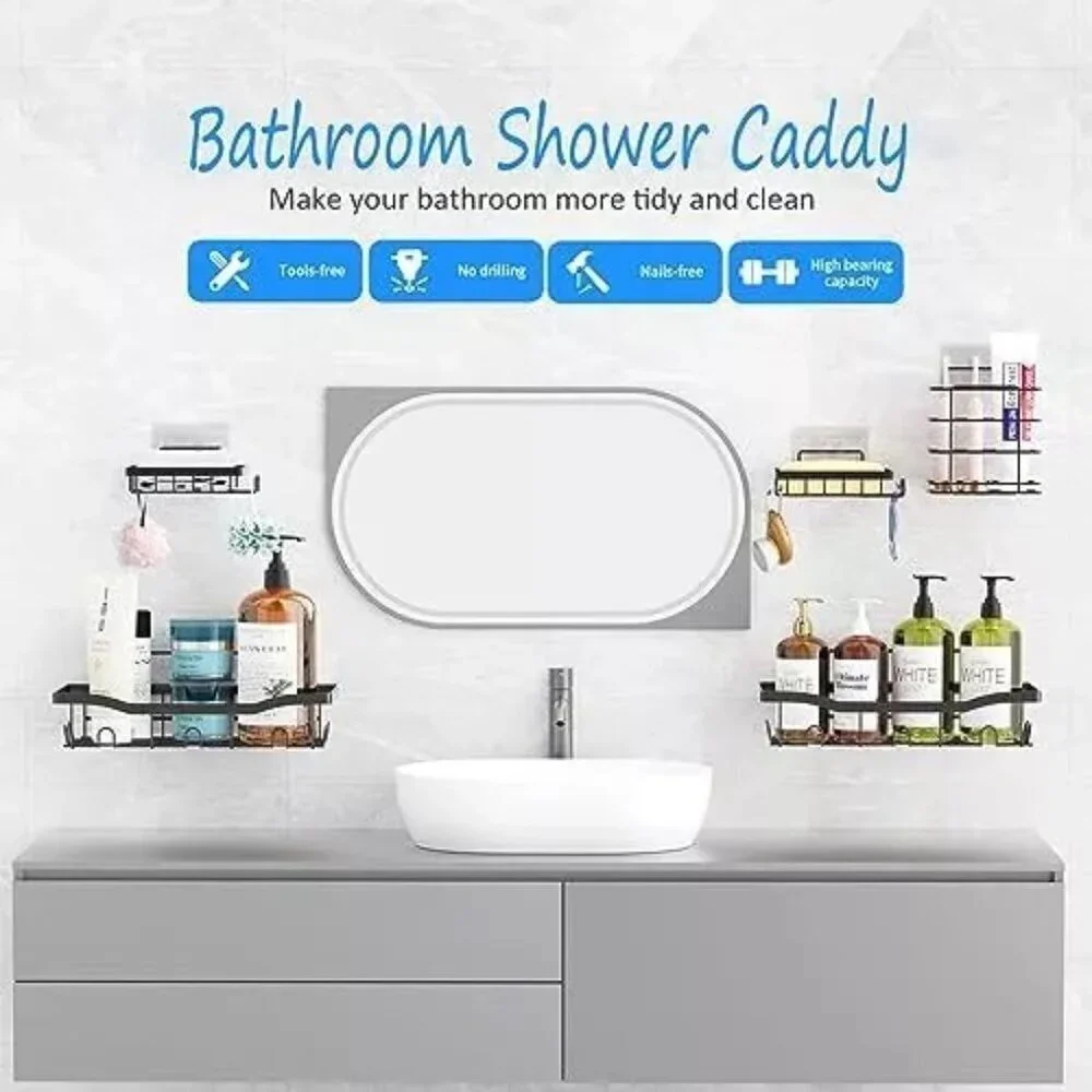 NEW- SRJZMLY 5 Pack Shower Caddy Shelf Organizer Rack Rustproof Stainless Black